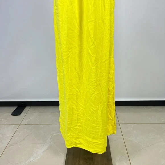 NWOT Farm Rio Linen Blend Yellow Sleeveless Midi Dress Size S